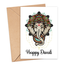 Diwali Card - Ganesh Head - Small (Approx. A6 | 105mm x 148mm | 4.1in x 5.8in) - Standard Smooth Card