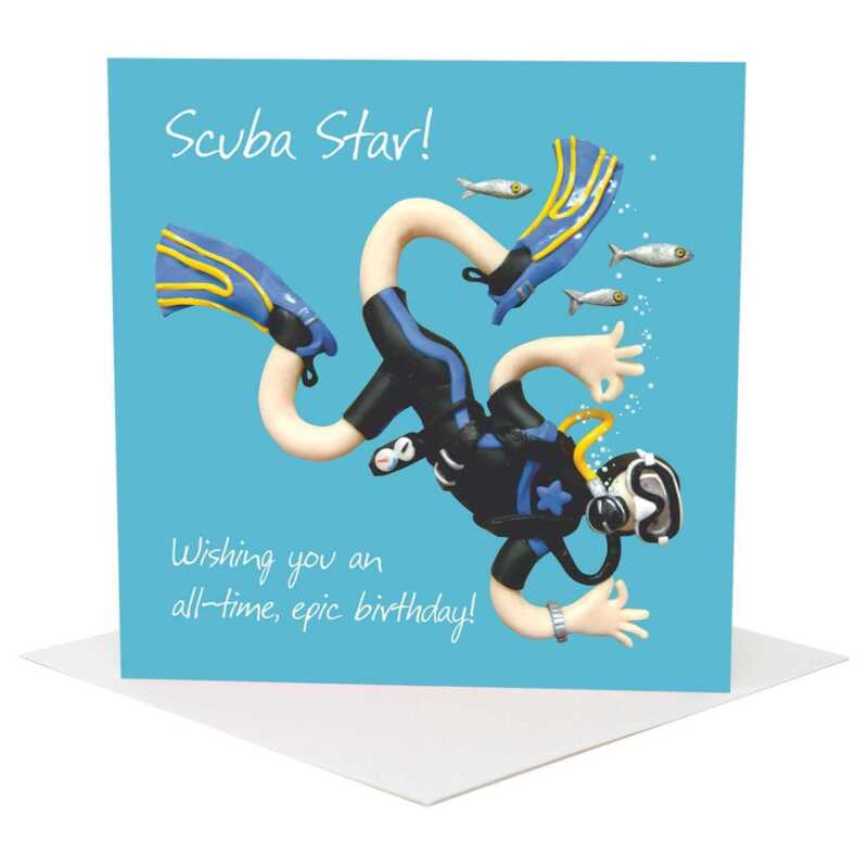 Funny Scuba Diving Birthday Card - Scuba Star - Polymer Clay Art by Erica Sturla - Diver Card UK