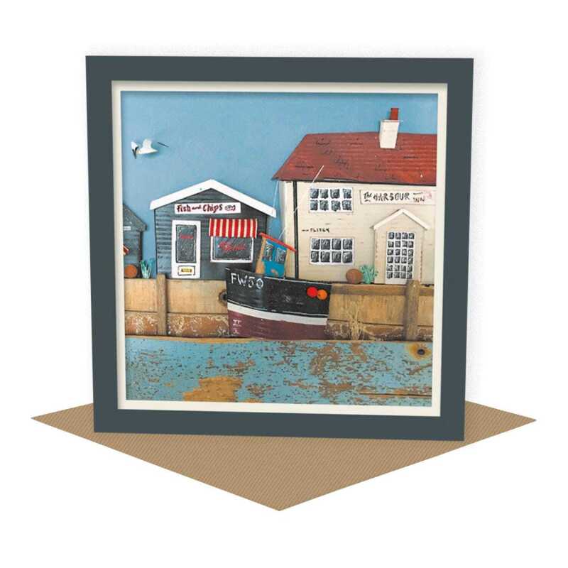 The harbour inn - quayside pub themed blank card - designed by Seth Draper - 15cm square and blank inside, made in the UK