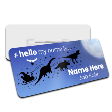 Name Badge - Christmas Dinosaur Sleigh Hello My Name is...