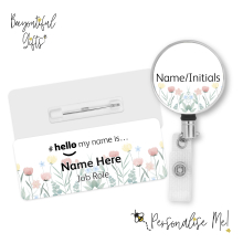 #hello my name is... Name Badge & Metal ID Reel - Watercolour Spring Flowers