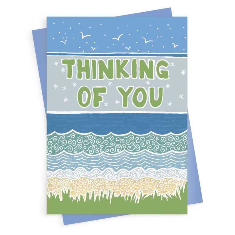 Tranquil ocean themed thinking of you card with a gorgeous printed envelope - 12 x 17cm and blank inside - made in the UK