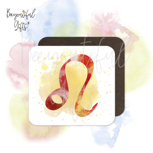 Watercolour Zodiac Sign Wooden Coaster - Leo