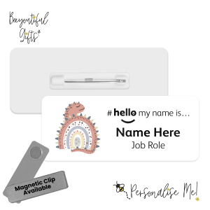 Name Badge - Boho Dino Rainbow Hello My Name is... - Design 1