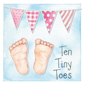 Ten Tiny Toes Pink 150mm Square Greetings Card by Artist Kate Brazier
