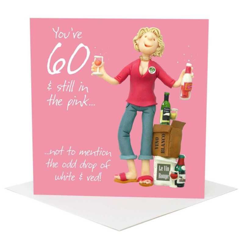 60th birthday card for her - designed by Erica Sturla - 15cm square and blank inside, made in the UK