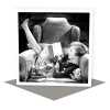 Big chair - vintage black and white themed card featuring a woman reading - 15cm square and blank inside - made in the UK