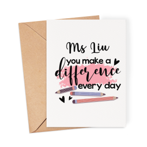 Personalised Thank You Teacher Card - You Make A Difference Every Day - Medium (Approx. A5) - Luxury Linen Textured Card