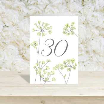 Feminine floral 30th greeting card -  designed by Eloise Hall - 15.7 x 11cm and blank inside, made in the UK