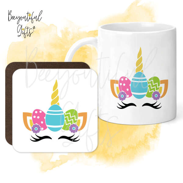 Mug & Coaster Set - Cartoon Easter Unicorn