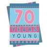 70 years young, a bright and fun 70th birthday card with a gorgeous printed envelope - 12 x 17cm and blank inside - made in the UK