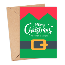 Christmas Card - Merry Christmas and Happy New Year Elf Body - Small (Approx. A6 | 105mm x 148mm | 4.1in x 5.8in) - Standard Smooth Card