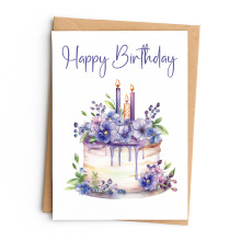 Birthday Card - Happy Birthday Purple Cake - Small (Approx. A6 | 105mm x 148mm | 4.1in x 5.8in) - Standard Smooth Card