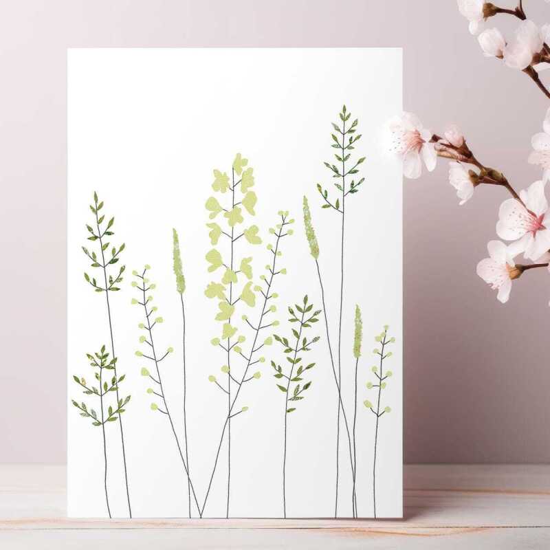 Green meadow greeting card -  designed by Eloise Hall - 15.7 x 11cm and blank inside, made in the UK