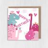 Pink dinosaurs, dino birthday card for children, child, kid, boy, girl, daughter, granddaughter, niece (Size A6/A5/A4/Square 6x6") - A6: Single card