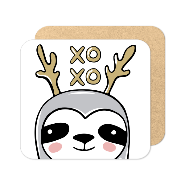Christmas Coaster - XO Cartoon Winter Sloth - Standard Wooden Coaster