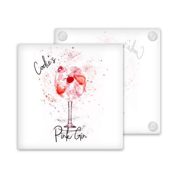 Personalised Pink Gin Glass Coaster with Splash Effect