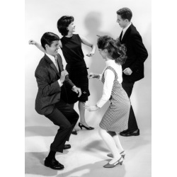 Holy Mackerel the twist retro black and white photographic card featuring a vintage image of a couple dancing - 12.6 x 17.7cm and blank inside