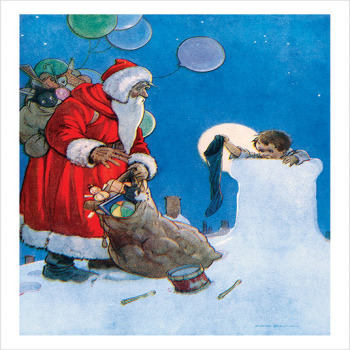 Santa with Toys and Child in Chimney - a 17.5 x 12.5cm Christmas Card from Holy Mackerel's Alternative Image Range of Festive Designs.