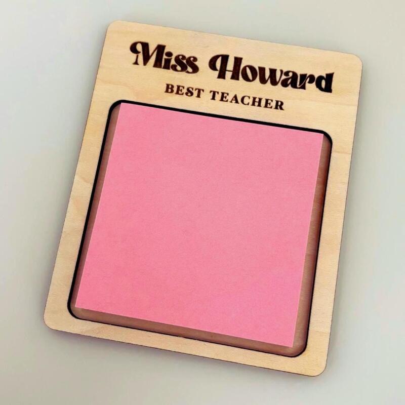Personalised Sticky Note Holder / Teacher gift Thank you End of Term Gift / Sticky note holder /Personalised office gift Stationery. - Font 1 - Pink