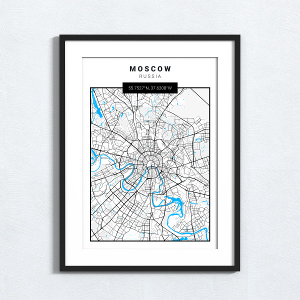 Moscow - Russia - Map Print - A4