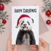 Fun Christmas Card of a Panda Wearing A Santa Hat Whimsical Christmas Card For Animal Lover For Him or Her - Portrait (5x7) / Blank Inside