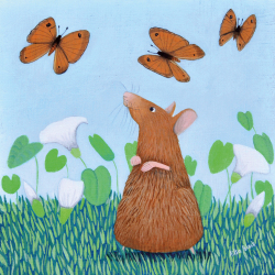 Holy Mackerel mousie capers animal themed art card for him or her - designed by artist Ailsa Black - 15cm square and blank inside for your message