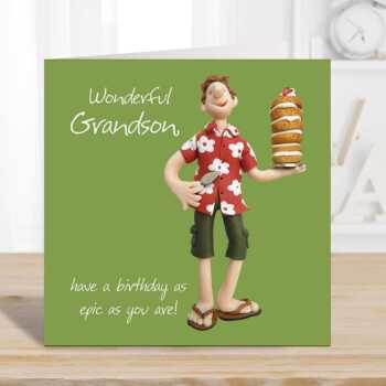 Grown up grandson birthday card for him - designed by Erica Sturla - 15cm square and blank inside, made in the UK