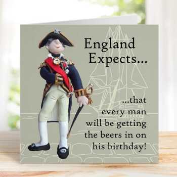 Funny historical birthday card featuring Vice Admiral Nelson - designed by Erica Sturla - 15cm square and blank inside, made in the UK