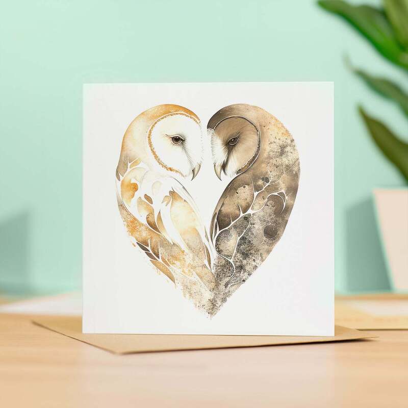 Anniversary Card For Wife Anniversary Card For Husband Boyfriend or Girlfriend Anniversary Card For Him or Her Sand Owls - Square (5.5x5.5) / Blank Inside