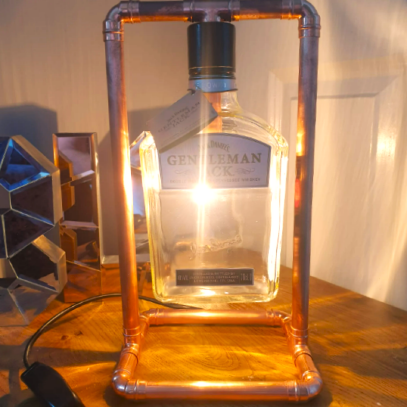 Gentleman Jack  - Copper frame Bottle table lamp - Original - Upcycled - Man/She Cave - Fathers/Mother Day - Gifts For Him/Her
