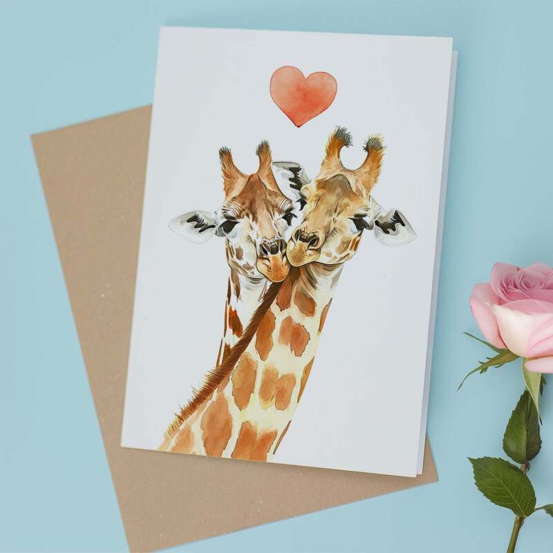 Valentine's Day Card for Her Valentine's Day Card for Wife Valentine's Day Card For Husband Boyfriend or Girlfriend Giraffes - Portrait (5x7) / Blank Inside