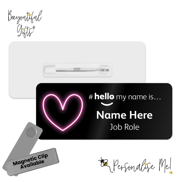 Name Badge - Neon Heart Hello My Name is... - No. 1 Black