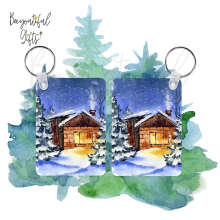 Christmas Key Ring - Watercolour Winter House Landscape