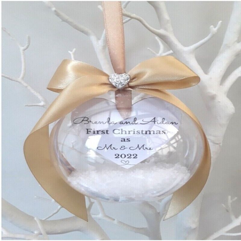 8cm or 10cm First Christmas as Mr & Mrs Bauble,Mr & Mrs Ornament,Mr & Mrs gift - Crystals - 8cm