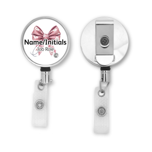 Personalised Metal ID Reel - Pink Floral Coquette Bow