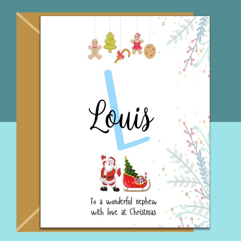 Personalized Nephew Christmas Card: Custom Name Xmas Card - Blank inside - Regular - Matte