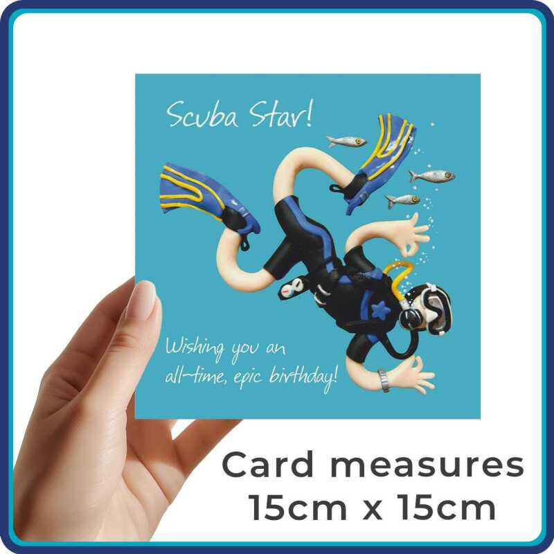 Funny Scuba Diving Birthday Card - Scuba Star - Polymer Clay Art by Erica Sturla - Diver Card UK