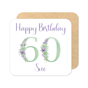 Personalised Milestone Birthday Coaster - Violet & Mint Floral Numeral