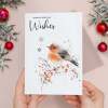 Elegant Christmas Card Featuring a Watercolour Robin Illustration Christmas Wishes Robin Christmas Card - Portrait (5x7) / Blank Inside
