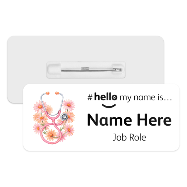#hello my name is... Name Badge - Watercolour Daisy Stethoscope