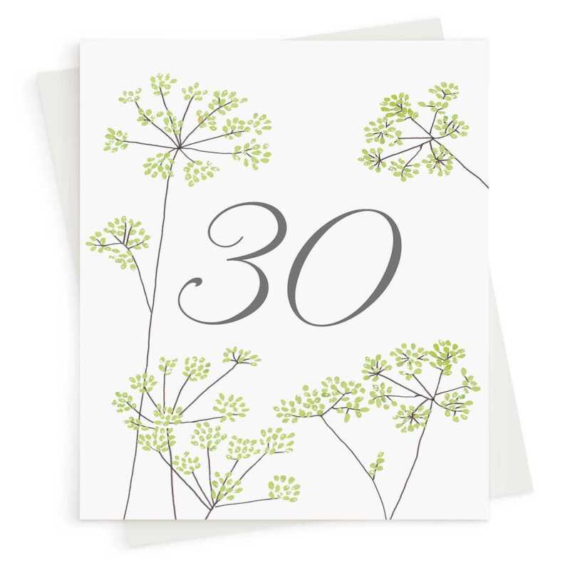 Feminine floral 30th greeting card -  designed by Eloise Hall - 15.7 x 11cm and blank inside, made in the UK