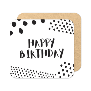 Birthday Coaster - Monochrome Happy Birthday - Toughened Glass Coaster