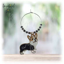 Handmade Wine Glass Charm - Enamel Black Corgi