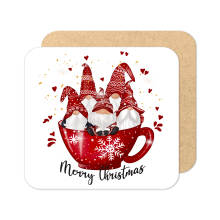 Christmas Coaster - Cute Gnomes Christmas Cup - Standard Wooden Coaster