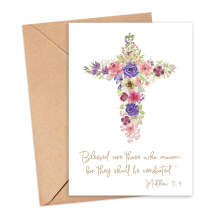 Sympathy Card - Floral Cross with Matthew 5:4 Verse - Small (A6)