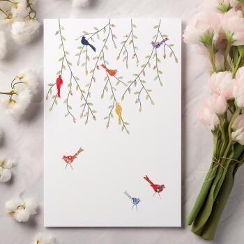 Birds in the tree greeting card -  designed by Eloise Hall - 15.7 x 11cm and blank inside, made in the UK