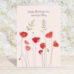 Poppies and grass mum birthday card -  designed by Eloise Hall for Holy Mackerel - 15.7 x 11cm and blank inside, made in the UK