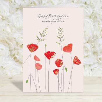Poppies and grass mum birthday card -  designed by Eloise Hall for Holy Mackerel - 15.7 x 11cm and blank inside, made in the UK