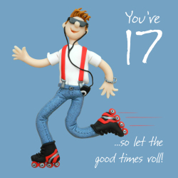 Holy Mackerel good times male 17th birthday card for him - designed by artist Erica Sturla - 15cm square and blank inside for your message - made in the UK